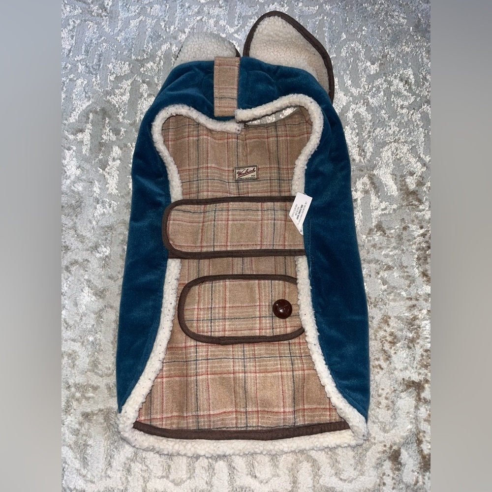 Woolrich plaid and blue fog coat size medium